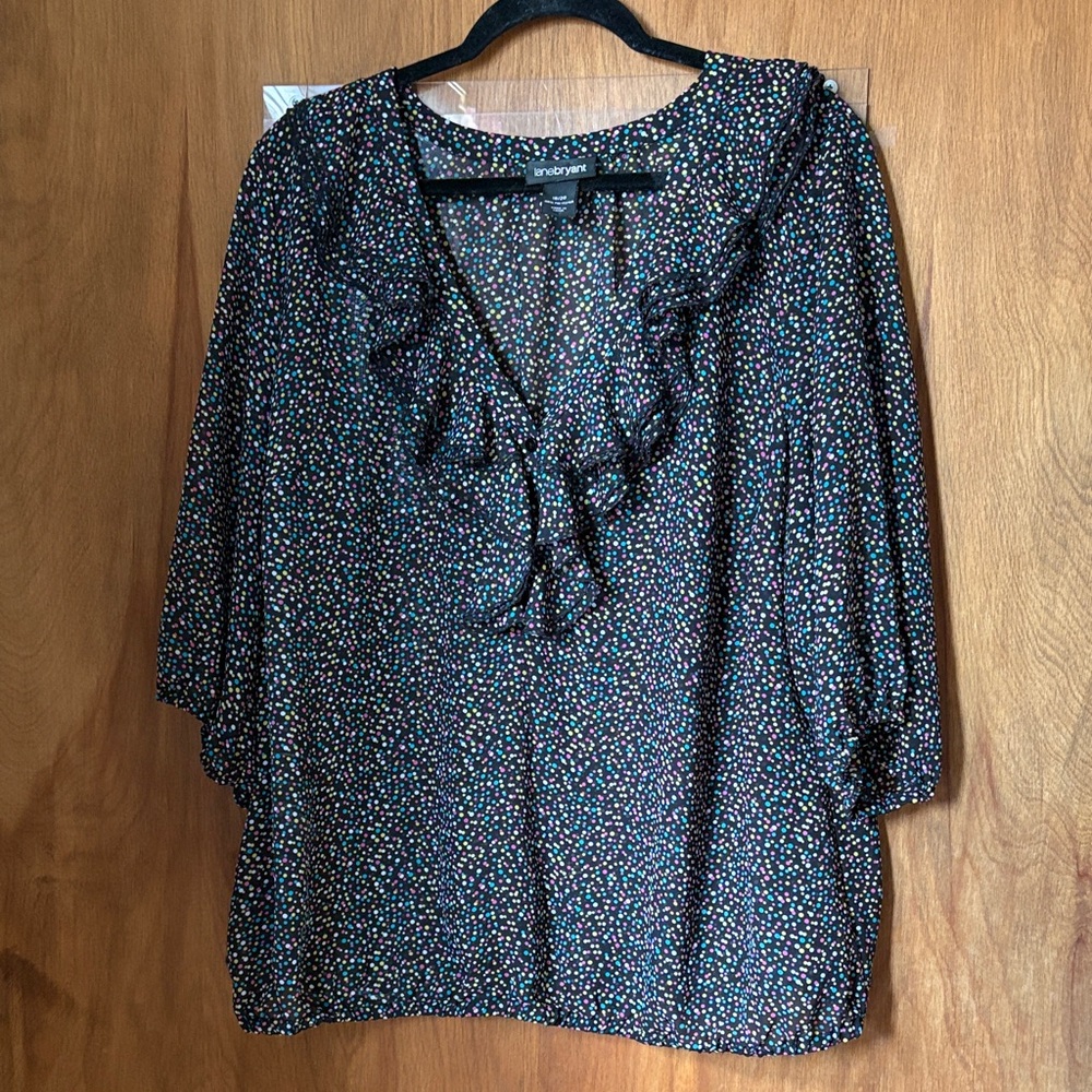 Lane Bryant Black Confetti Polka Dot Blouse